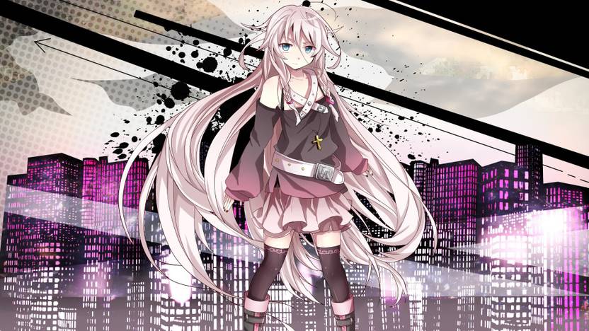 Athah Anime Vocaloid Girl White Hair Long Hair Belt Ia Blue Eyes