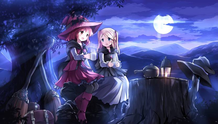 Athah Anime Original Girl Witch Hat Long Hair Short Hair Moon