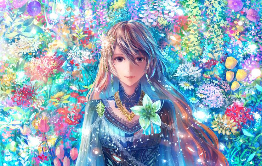 Athah Anime Original Girl Flower Colorful Long Hair Petal