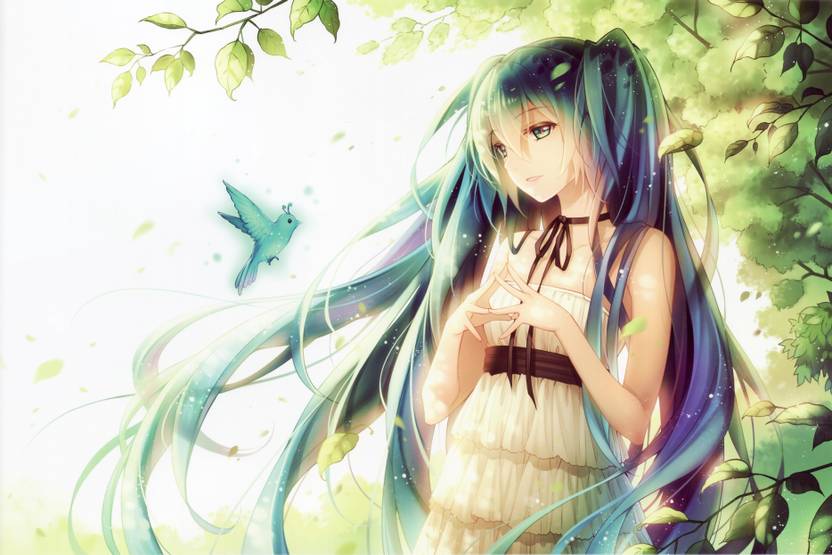 Athah Anime Vocaloid Bird Blue Eyes Blue Hair Long Hair