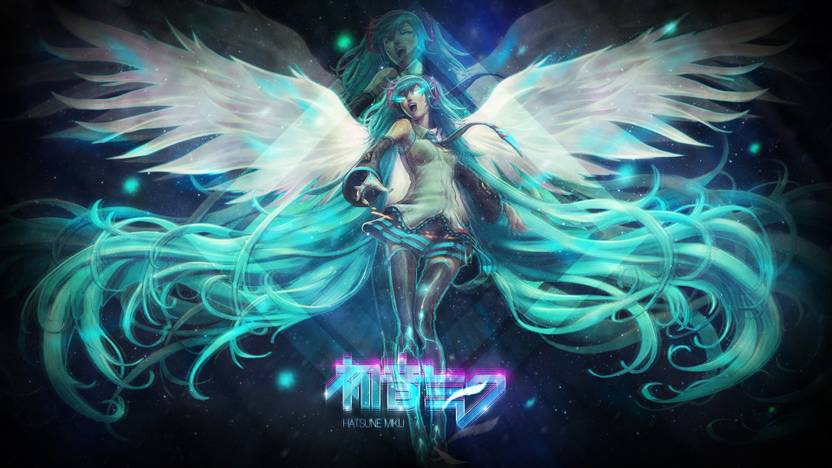 Athah Anime Vocaloid Hatsune Miku Twintails Blue Hair Blue