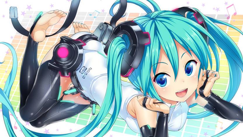 Athah Anime Vocaloid Hatsune Miku Twintails Blue Hair Blue
