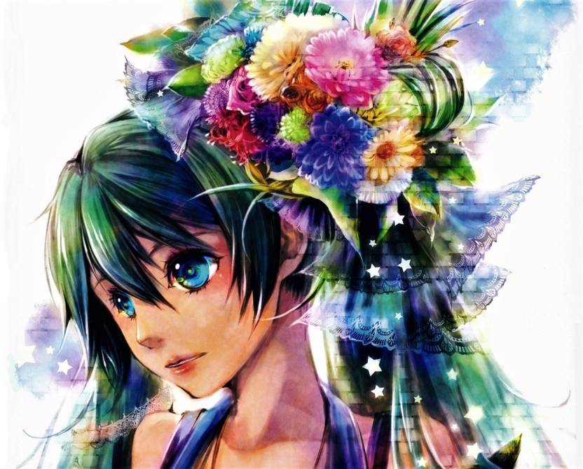 Athah Anime Vocaloid Girl Fantasy Hair Flower Colorful Blue