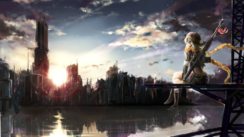 Athah Anime Original Girl City Ruin Post Apocalyptic Rifle