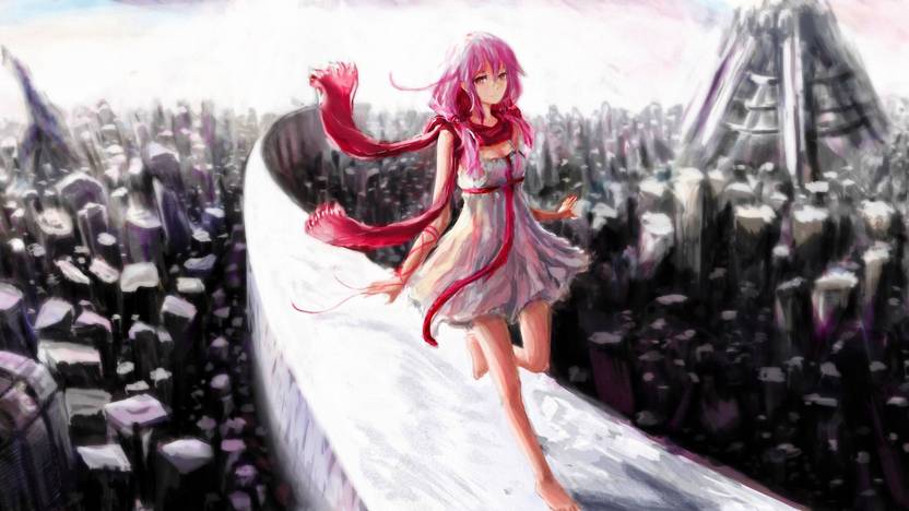 Athah Anime Guilty Crown Pink Hair Dress Cityscape Pink Eyes