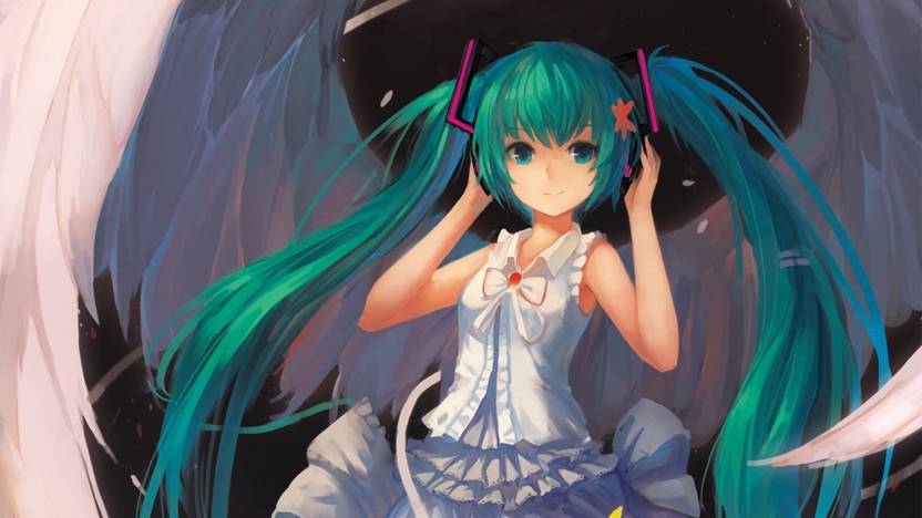 Athah Anime Vocaloid Hatsune Miku Twintails Blue Hair Blue