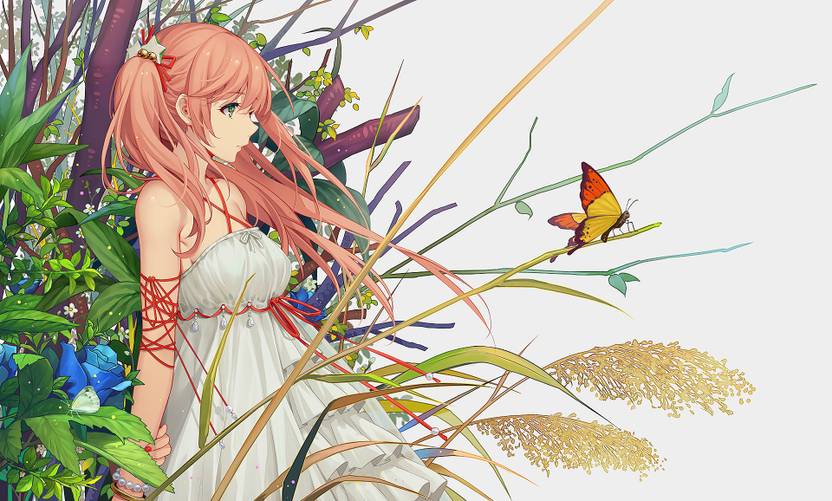 Athah Anime Original Girl Colorful Spring Flower Butterfly