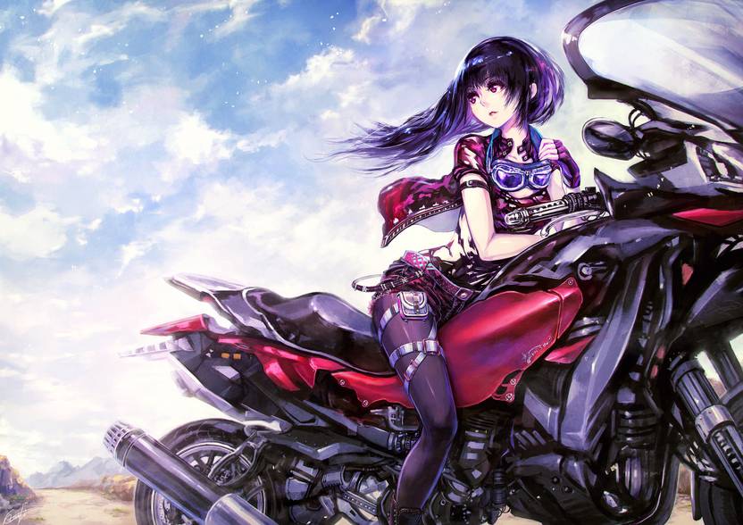 Athah Anime Original Girl Motorcycle Goggles Pink Eyes Purple Hair