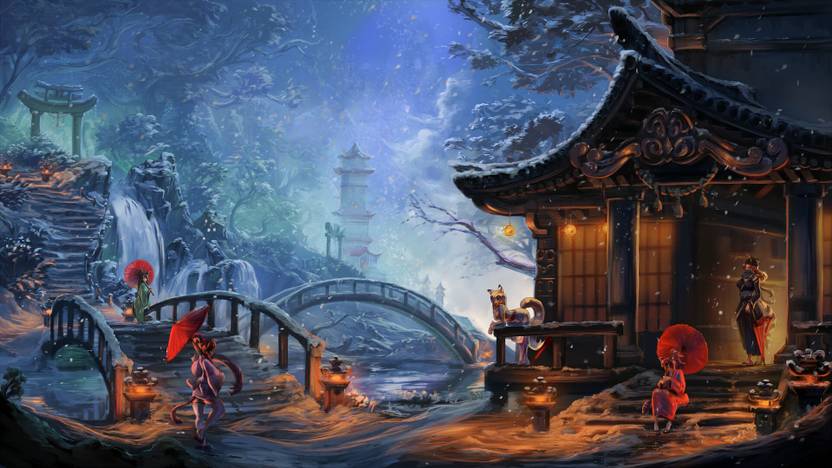 Athah Anime Original Night Oriental Girl Woman Umbrella