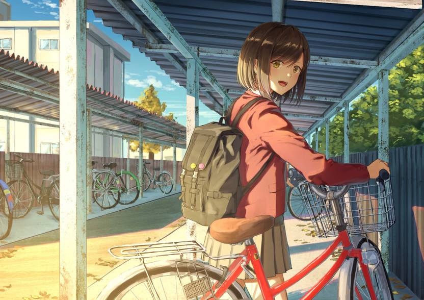 Athah Anime Original Girl Bike Short Hair Schoolgirl School
