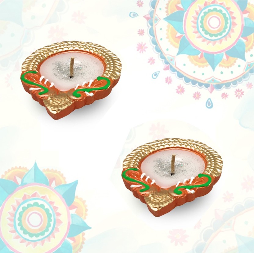 Set of 9 Painted & Decorated Diyas with Wax. Diwali Decorations & Gifts