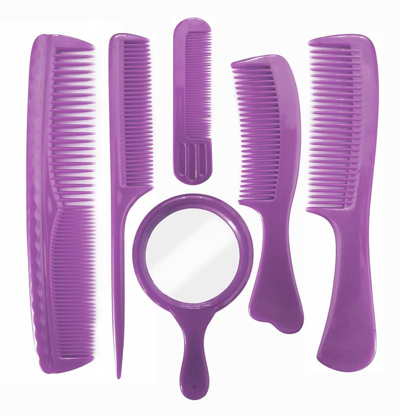 Fully Set Of 5 Different Types Of Hair Combs With Compact Mirror