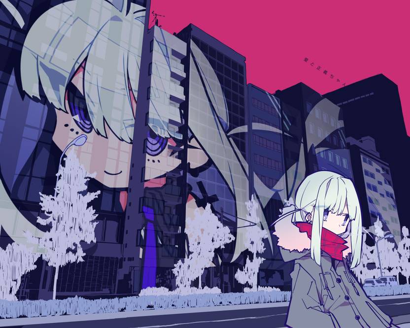 Athah Anime Original Girl Building Scarf White Hair Purple