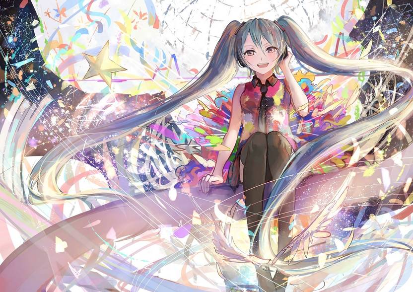 Athah Anime Vocaloid Hatsune Miku Girl Long Hair Twintails