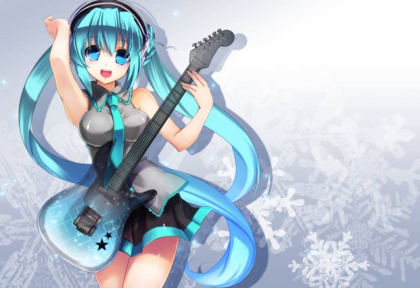 Athah Anime Vocaloid Hatsune Miku Guitar Star Aqua Hair