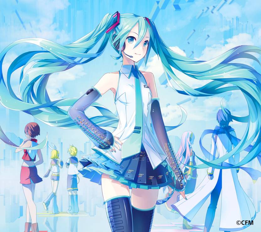 Athah Anime Vocaloid Aqua Hair Headphones Thigh Highs Girl