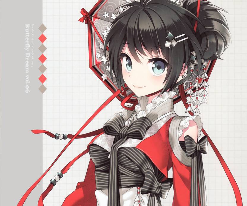 Athah Anime Original Bow Smile Blush Blue Eyes Short Hair Black