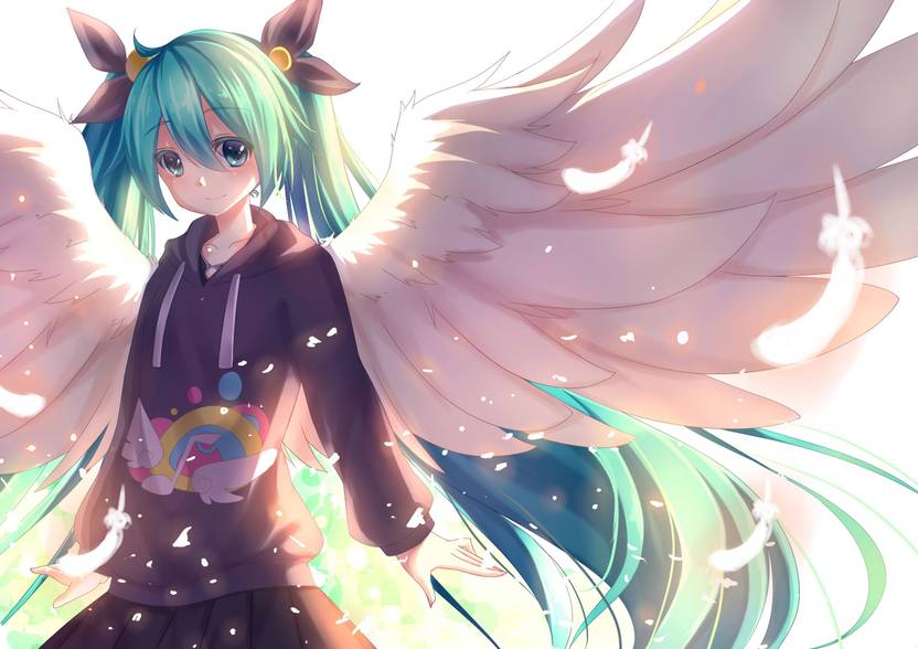 Athah Anime Vocaloid Girl Hatsune Miku Wings Angel Feather