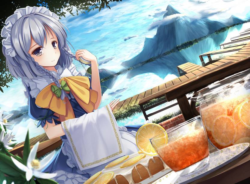 Athah Anime Touhou Sakuya Izayoi Short Hair Braid White Hair