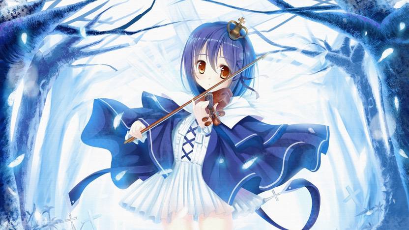 Athah Anime Original Girl Short Hair Purple Hair Red Eyes Violin