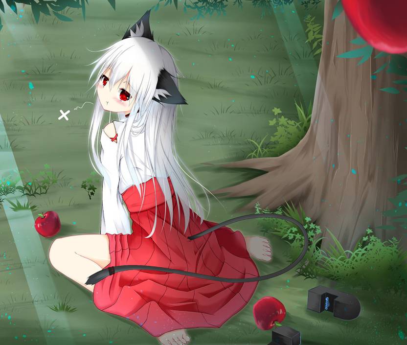 Athah Anime Original White Hair Apple Tree Tail Dress Red