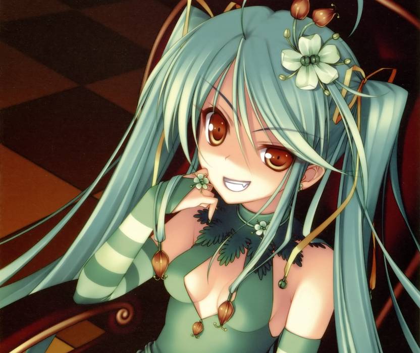 Athah Anime Vocaloid Brown Eyes Smile Long Hair Blue Hair