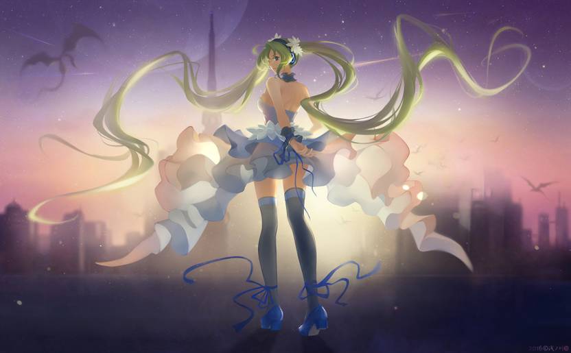 Athah Anime Vocaloid Blonde Hatsune Miku Long Hair Twintails