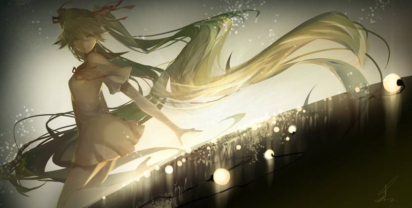 Athah Anime Vocaloid Music Hatsune Miku Twintails Blue Hair
