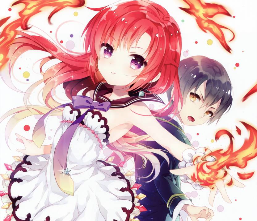 Anime girl with red hair and purple eyes