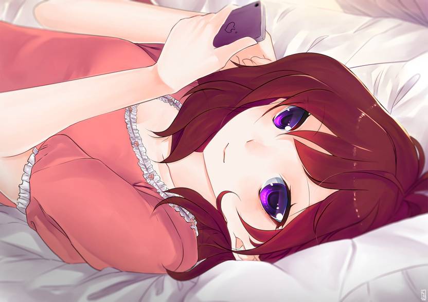Athah Anime Love Live Short Hair Phone Smile Orange Dress