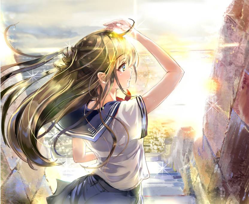 Athah Anime Original Sunlight School Uniform Girl Stairs 13