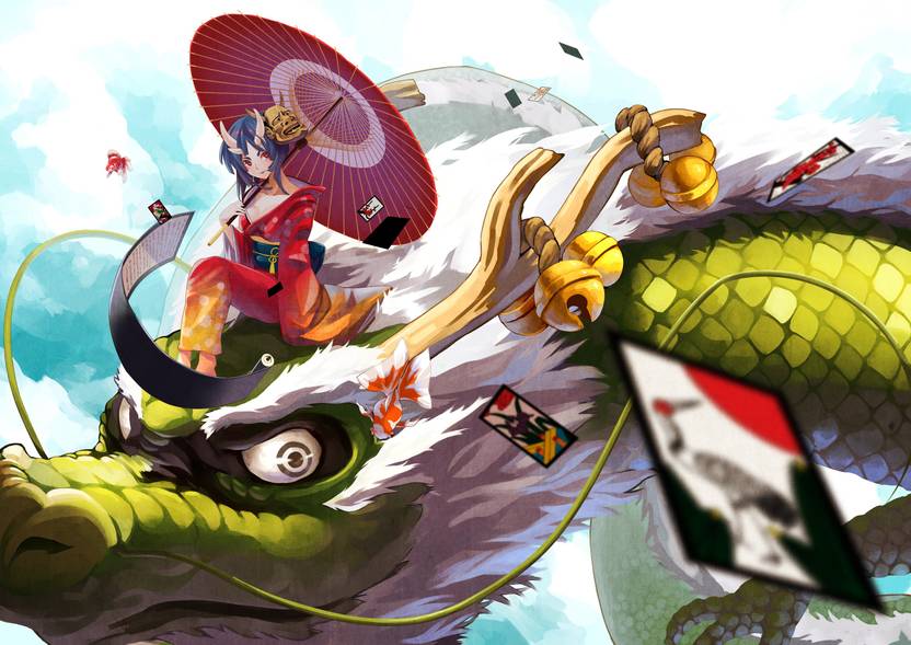 Athah Anime Original Girl Oni Red Eyes Dragon Dragon Rider