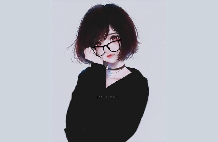 Serious Anime Girl With Black Hair And Glasses