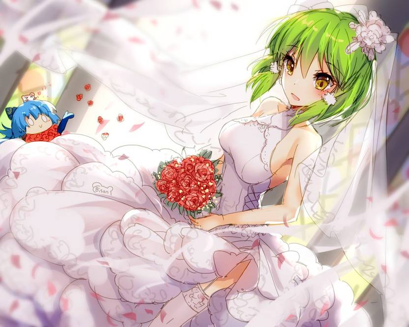 Athah Anime Original Girl Bride Dress Flower Short Hair Green Hair