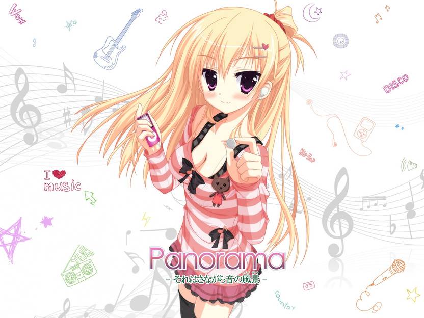 Athah Anime Music Blonde Long Hair Earbuds Ipod Smile Blush Purple