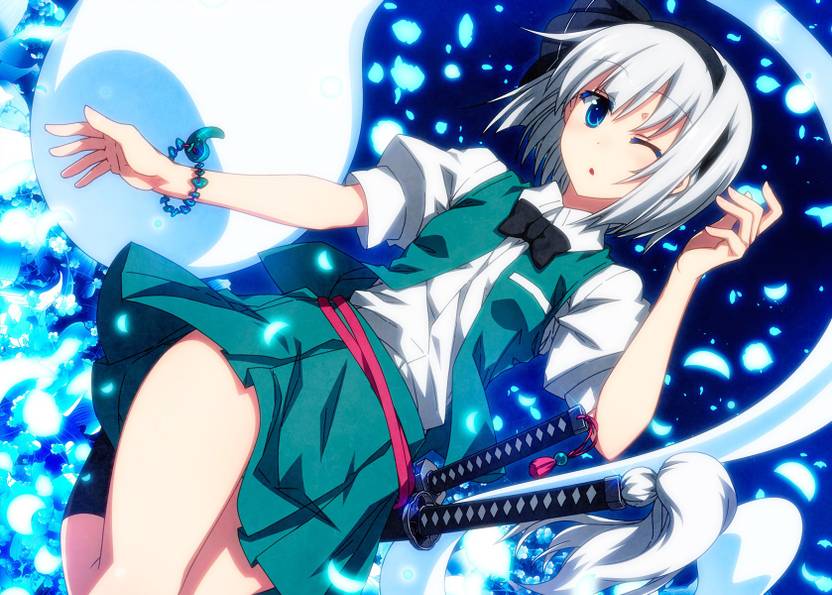 Athah Anime Touhou Youmu Konpaku Girl Skirt Wink Katana