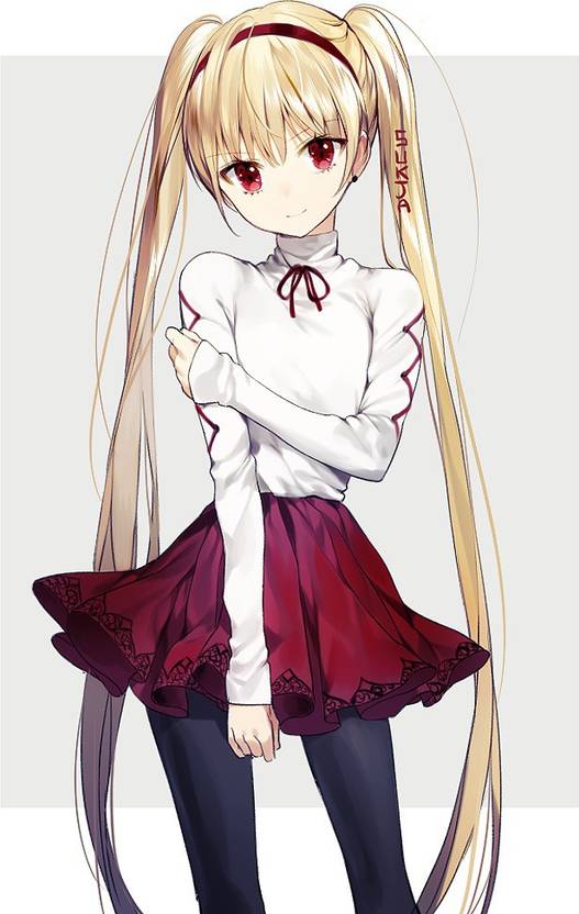 Athah Anime Original Blonde Twintails Girl Red Eyes Dress