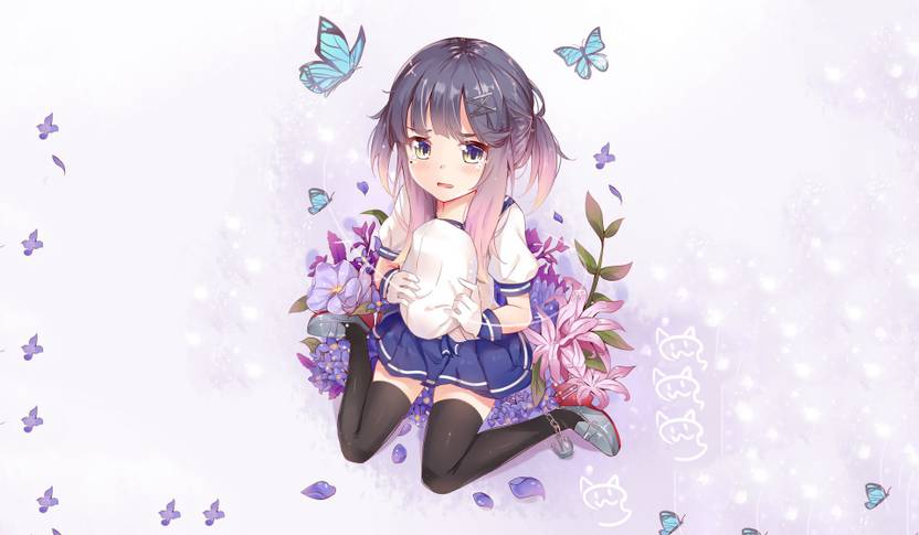 Athah Anime Original Girl Butterfly Flower Schoolgirl School