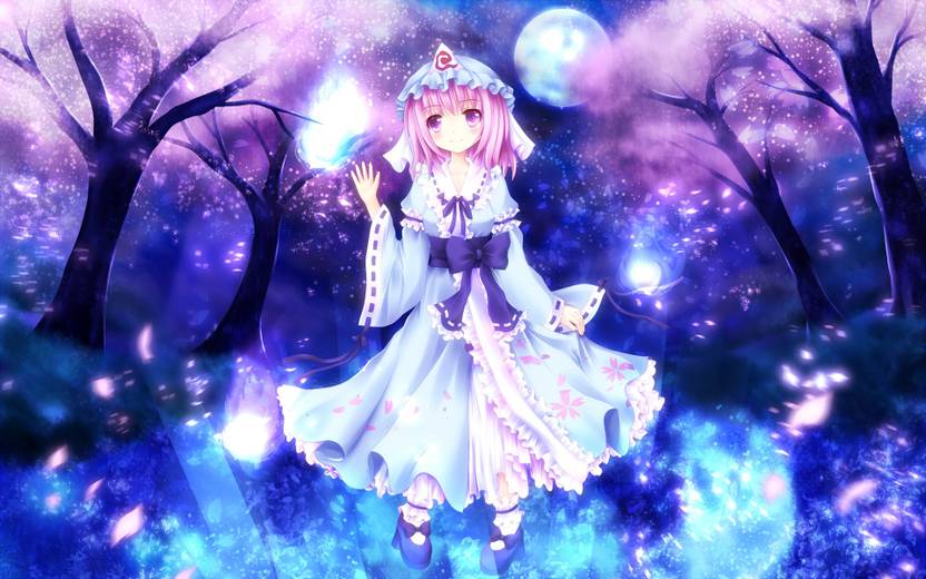 Athah Anime Touhou Yuyuko Saigyouji Pink Hair Purple Eyes