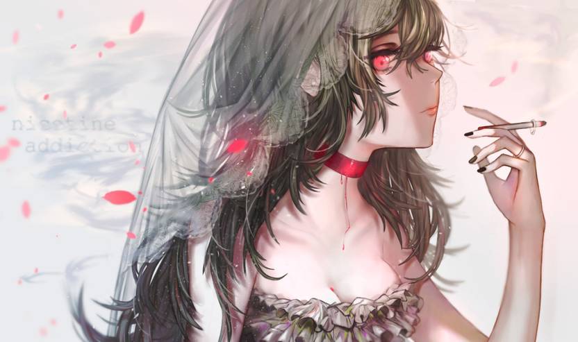 Athah Anime Original Girl Bride Long Hair Black Hair Red