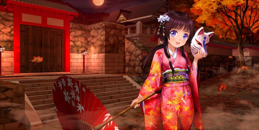 Athah Anime Girl Long Hair Kimono Umbrella Fall Mask 13 19