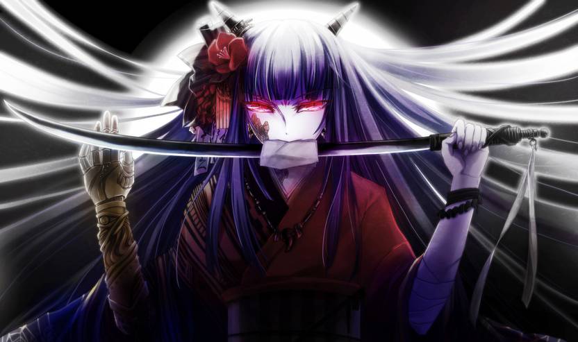 Athah Anime Original Girl Red Eyes Long Hair Purple Hair Stare