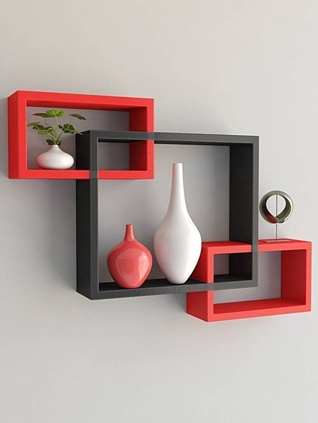 Home Decor Stuff 3 Rectangle Intersecting Box Mdf Wall Shelf