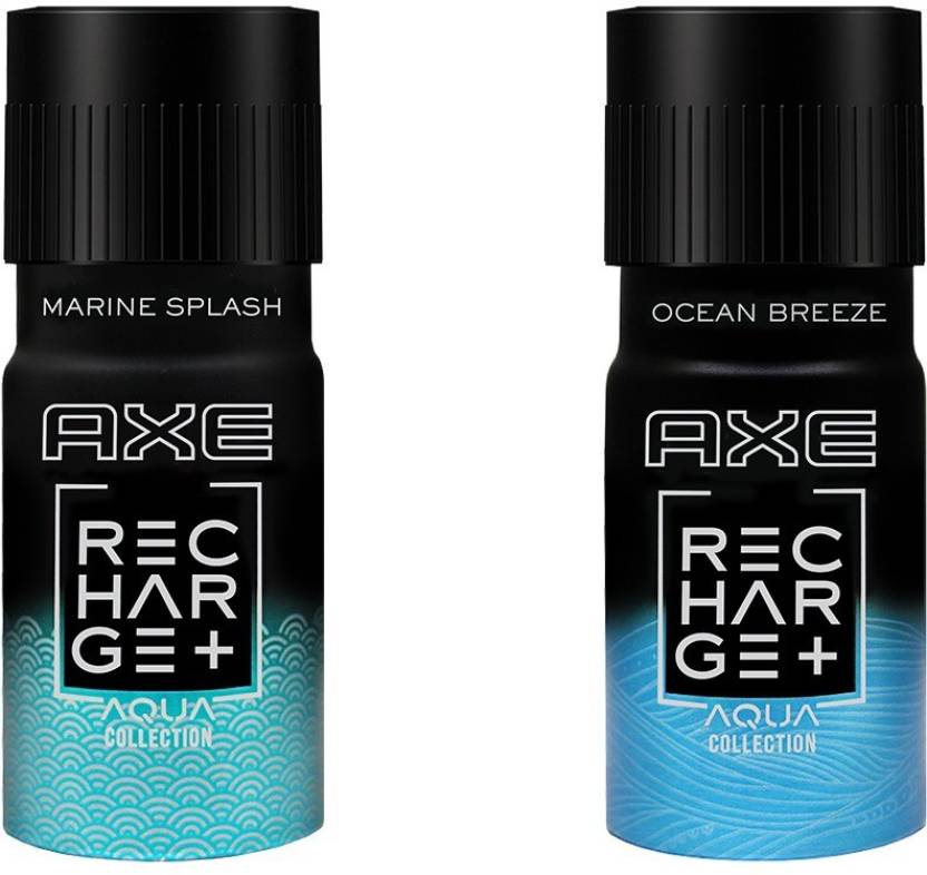 For 183/-(20% Off) AXE Recharge Marine Splash & Ocean Breeze Combo Pack Deodorant Spray - For Men  (300 ml, Pack of 2) at Amazon India