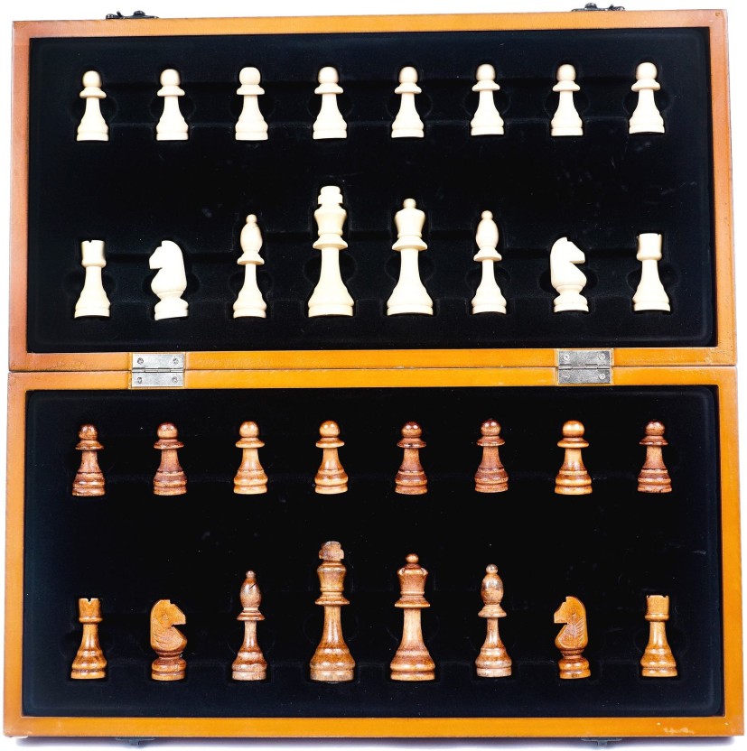 Chess Set Wooden Vintage Wood Pieces 12" Standard Game Magnet Portable Hand