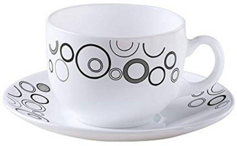 Ezra Drop 6 Piece Cup Saucer Set White Glass Price In India