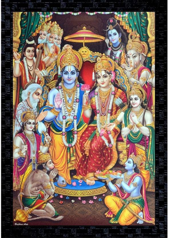 Janki God Ram Darbar Ram Sita Wall Painting with frame Canvas 20 inch x 14 inch Painting Price