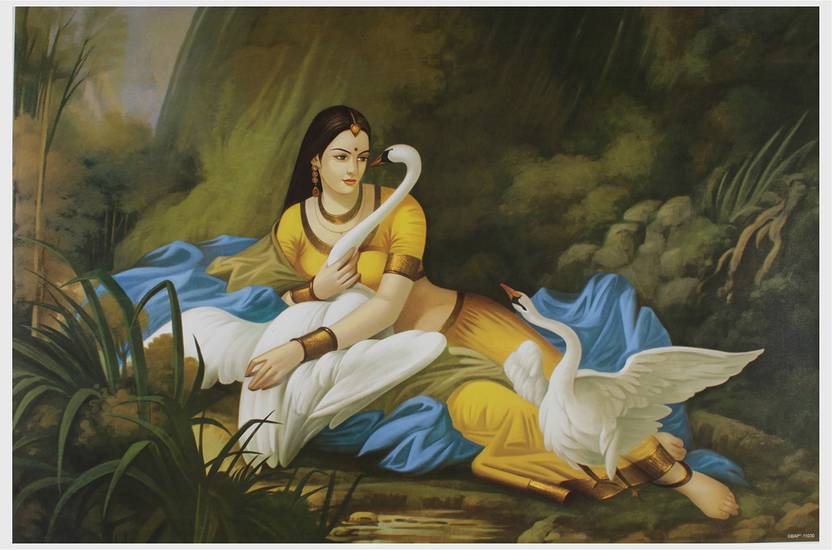 Beautiful Painting Of Women With Swans Texture Coated Fine