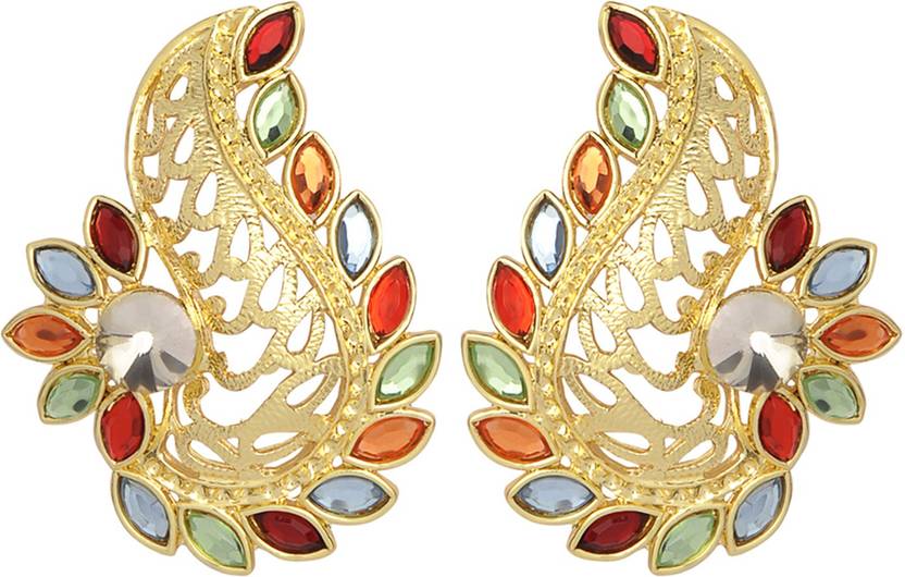 Flipkart Accessher Rhinestone Stones Used Gold Flipkart Accessher Rhinestone Stones Used Gold Filigree Oversized Stud Earrings With Multicolored Br Earring Online At