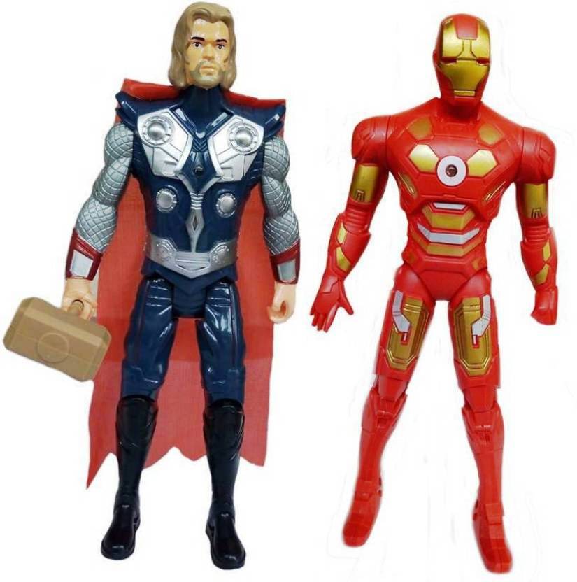SHIVA1341 THOR AND IRON MAN AVENGERS SUPERHEROES ACTION FIGURES TOYS FOR KIDS WITH LED LIGHTING (